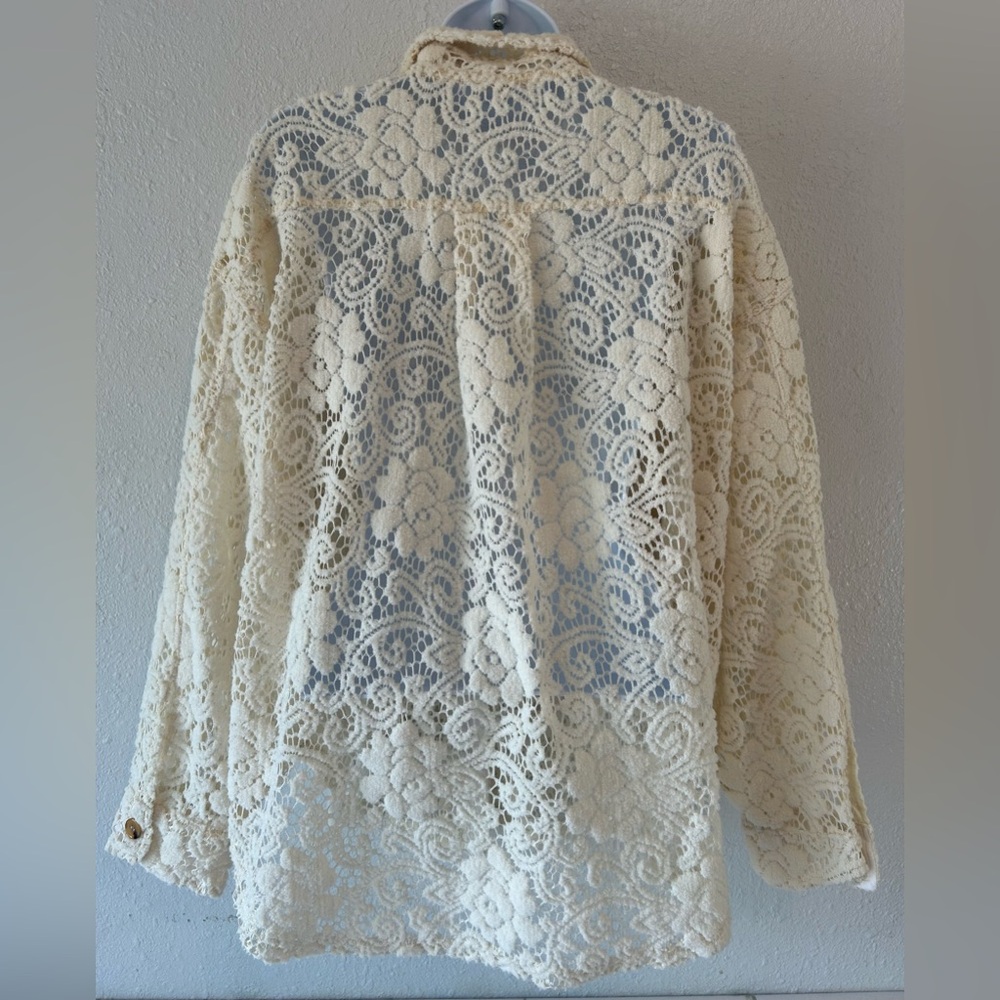 Cream Lace Button-Front Jacket - Picture 2 of 14